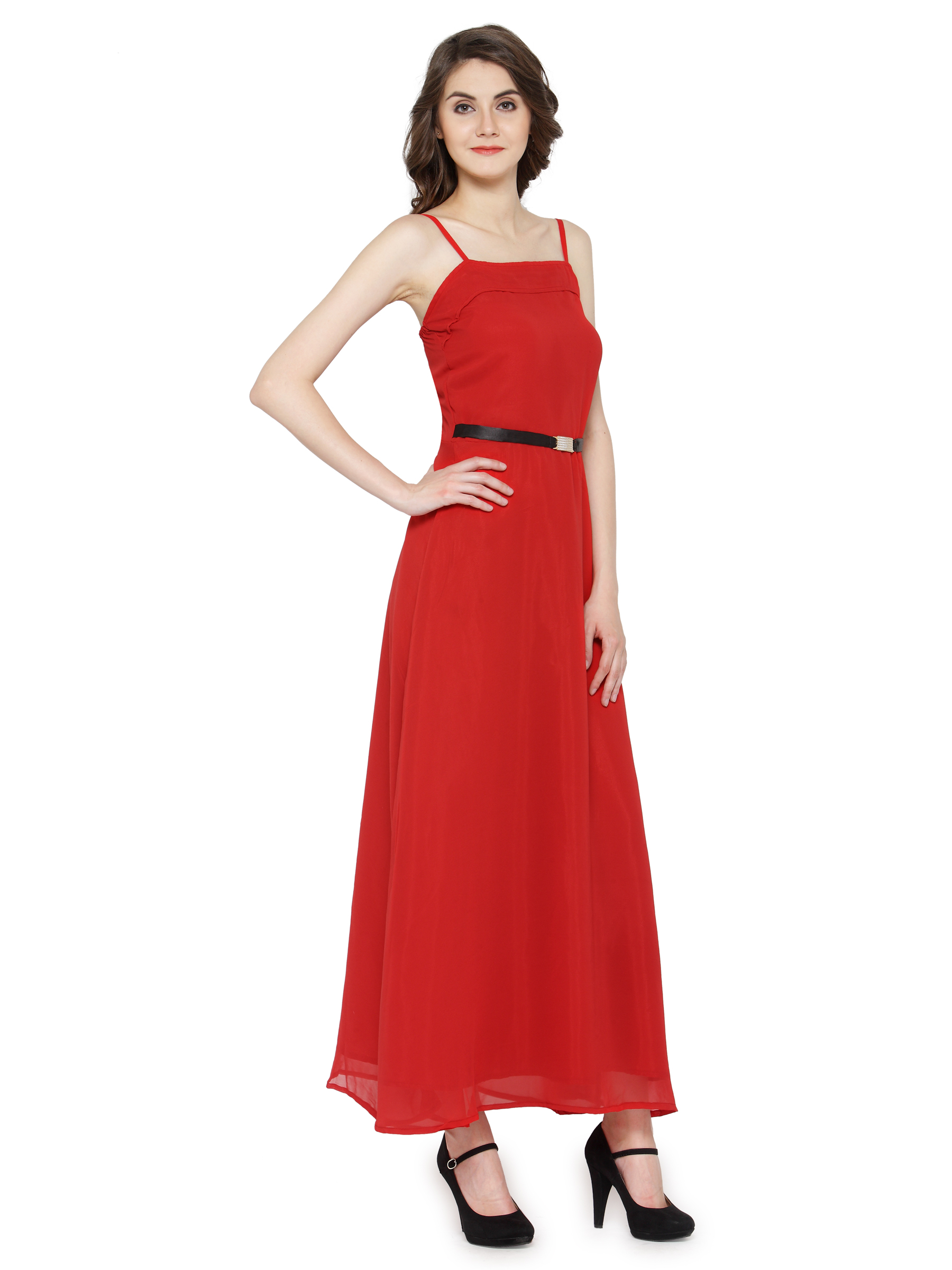 LUXURY RED FLARED MAXI DRESS